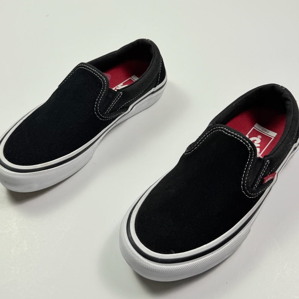 Vans Slip-On Pro Black White Suede Canvas Skate Shoes Mens 3.5 Womens 5.5 EUC